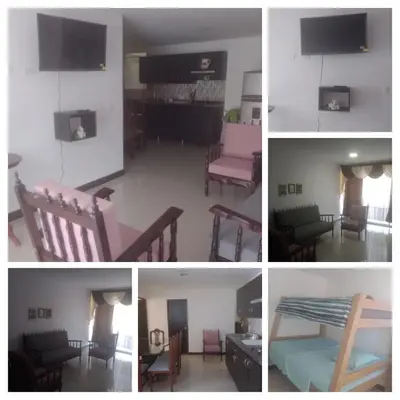 a collage of photos of a living room and a kitchen at casa 4 cocorna in Cocorná