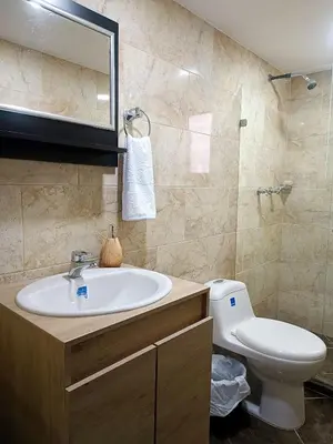 a bathroom with a sink and a toilet and a mirror at Hermosa casa en el mejor lugar! in Sabaneta