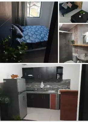 a collage of three pictures of a kitchen and a room at Alejandría 1 in Itagüí