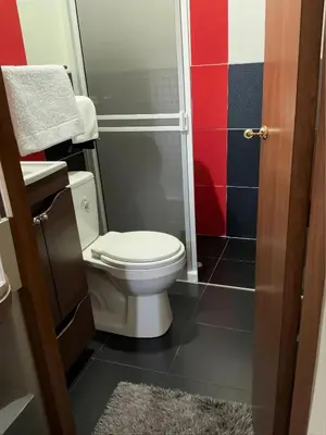 a bathroom with a toilet and a shower at Aparta Suite Torre De Prado 501 in Medellín
