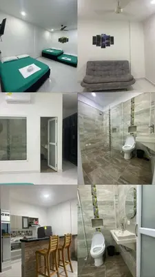 a collage of photos of a bathroom with a sink and toilets at APARTAMENTO DORADAL in Doradal