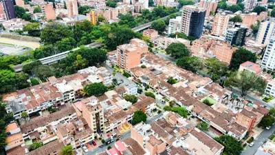 an aerial view of a city with tall buildings at Alojamiento Acogedor con excelente ubicacion D in Medellín