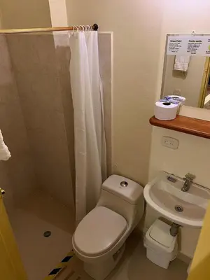 a bathroom with a toilet and a shower and a sink at Hotel Dorado Jardín in Jardin