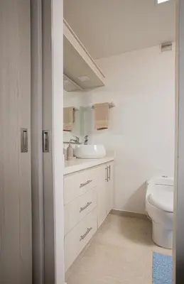 a bathroom with a sink and a toilet at Elegante Apto en el Poblado! Vista Fabulosa in Medellín
