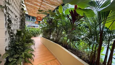 an indoor garden with plants in a building at Poblado Muuk Hotel Boutique Campestre in Medellín
