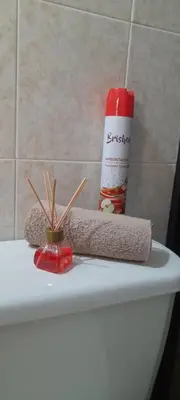 a roll of toilet paper sitting on top of a toilet at M76 apartamento acogedor en Medellin in Medellín