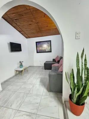 a living room with a couch and a potted plant at M76 apartamento acogedor en Medellin in Medellín