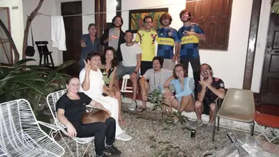 a group of people posing for a picture at Hostal prado colonial in Medellín
