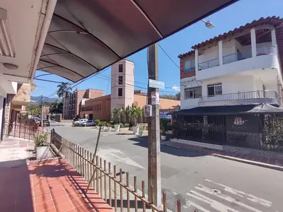 a view of a street with a building at Acogedor Apartaestudio Santa Fe in Medellín