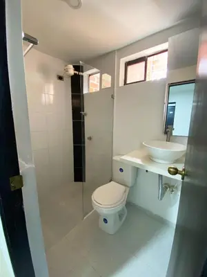 a bathroom with a toilet and a sink and a shower at 33 Hotel Bulerias in Medellín