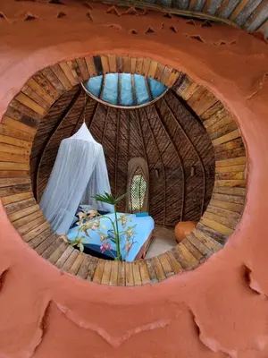 an overhead view of a round room in a tree house at Taibará Refugio Natural in San Carlos