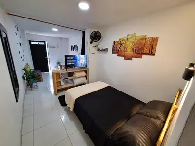 a bedroom with a bed and a couch and a television at OSIMiRI PLAZA Apartamento Naturaleza y aventura in San Rafael