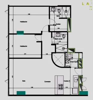 a floor plan of a house at Apartamento Lauret en Laureles in Medellín