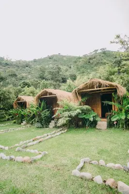 a couple of huts with a grass roof at Pradera Ecoliving in Betania