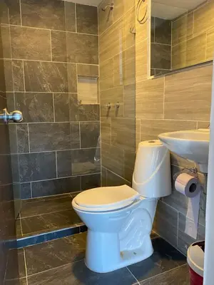 a bathroom with a white toilet and a sink at Hotel Buenos Aires Central in Medellín