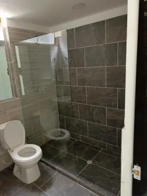 a bathroom with a toilet and a shower at Hotel Buenos Aires Central in Medellín