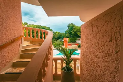 a view from the balcony of a house with a plant at Del Trópico Hotel By GyC Hotels in Sopetran