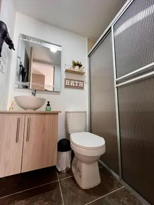 a bathroom with a toilet and a sink at Cómodo apartaestudio in Manizales