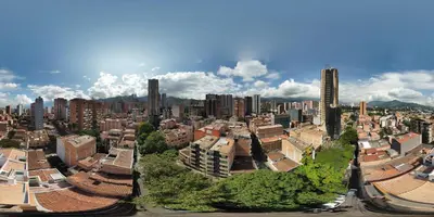 an aerial view of a city with tall buildings at Elegante apartamento: Sabaneta Central in Sabaneta