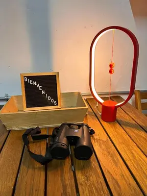 a camera sitting on a table next to a lamp at Casa & cabaña campestre equipadas, 13 personas, familias in Jardin