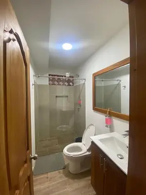 a bathroom with a shower and a toilet and a sink at Apartahotel Villa Carolina 4 in Jericó