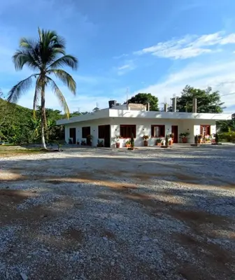 a house with a palm tree in front of it at La ceiba casa campestre in Sonsón