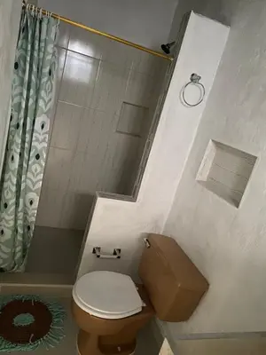 a bathroom with a toilet and a shower at Hospedaje Luz d' Luna in Puerto Triunfo