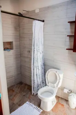 a bathroom with a toilet and a shower at Finca Maribet in Cisneros
