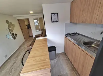 a small kitchen with a sink and a counter at Apartaestudio S101 a 2 calles de Milán Urbanevo in Manizales