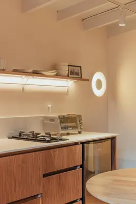 a kitchen with a stove and a counter top at NEW Cozy Duplex in Laureles with A/C and WI-FI in Medellín