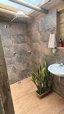 a bathroom with a sink and a plant at Rùstico Glamping in Santa Elena