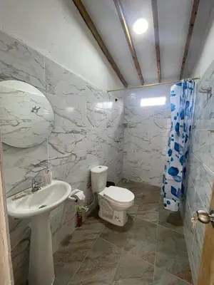 a bathroom with a white sink and a toilet at Cómoda casa con espectacular vista a la piedra y embalse in Guatapé