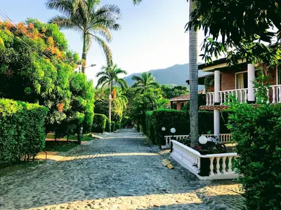 a cobblestone street in front of a house at Villa Luz in San Jerónimo