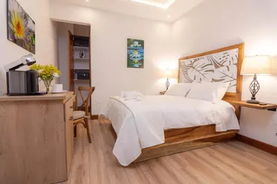 a bedroom with a bed and a television in it at WR Boutique Hotel in Jardin