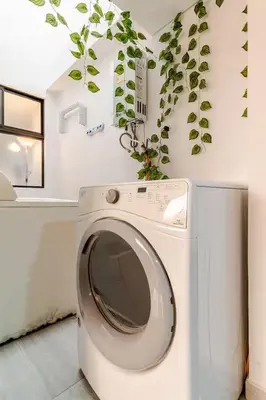 a white washing machine with a plant on top of it at Apartamento centro Marinilla in Marinilla