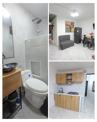 two pictures of a bathroom with a toilet and a sink at E2V LINDO y RENOVADO APARTAMENTO EN LAURELES ESTADiO in Medellín
