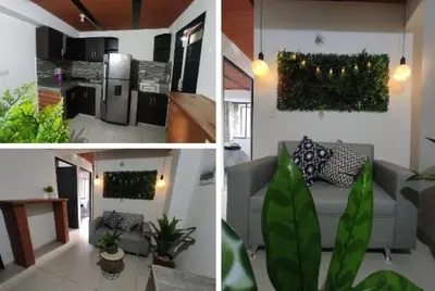 four pictures of a living room with a couch at Apartamento en Itagüí in Itagüí