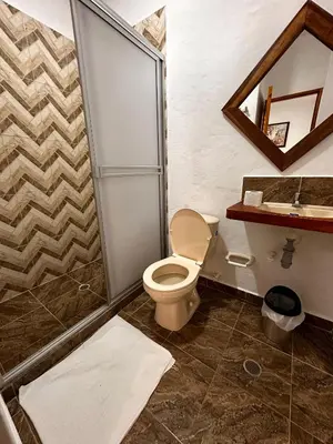 a bathroom with a toilet and a shower at hotel montana Doradal in Doradal