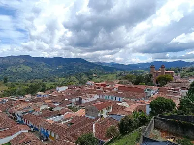 an aerial view of a town with roofs at Apartamento Wiphala, Vista Panorámica in Jericó