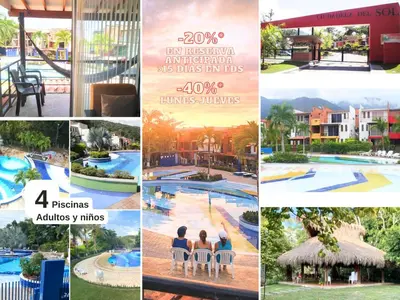 a collage of photos of a resort at 