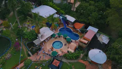 an overhead view of a swimming pool at a resort at Eco Hotel El Acuario in San Jerónimo