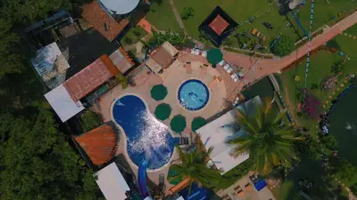 an overhead view of a swimming pool in a house at Eco Hotel El Acuario in San Jerónimo