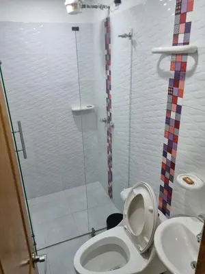 a bathroom with a shower and a toilet and a sink at Cómodo apartament tipo loft en El Peñol in El Peñol