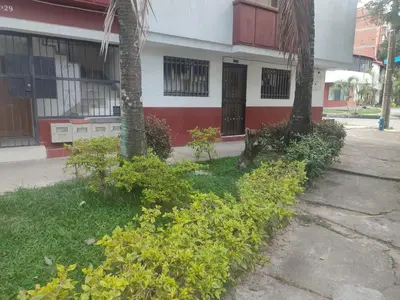 a building with two trees and plants in front of it at Apartaestudio la 70, estadio in Medellín