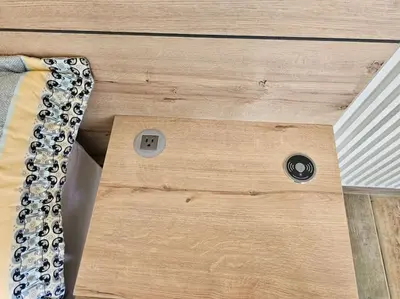 a close up of a wooden table with a drawer at Montecielo Lodge 41 - Jacuzzi y Vista Piedra Peñol in El Peñol