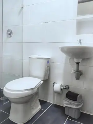 a bathroom with a toilet and a sink at CASA ESTADIO MEDELLIN Apartamentos Turisticos renovados y modernos cerca al METRO - Barrio Laureles-Estadio in Medellín