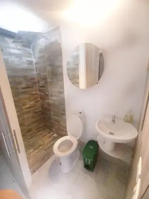 a bathroom with a toilet and a sink and a mirror at Urban 8 Bedrooms Apartment at Poblado in Medellín