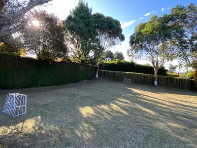 a yard with a white frisbee in the grass at Villa Ligia in Medellín