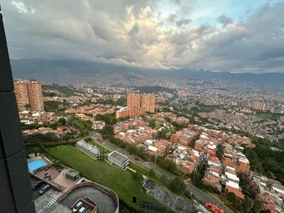 an aerial view of a city with buildings at Apartamento Medellin con Jacuzzi privado in Medellín