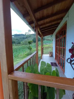 a balcony of a house with green plants at Ancestral Cabaña in San Vicente